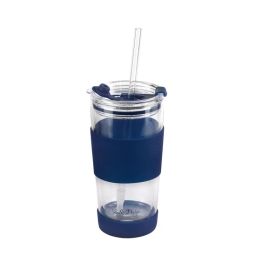 Szklany kubek do kawy ze słomką Vialli Design FUORI 600ml 30381 (granatowy) - miniatura 4