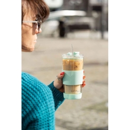 Szklany kubek do kawy ze słomką Vialli Design FUORI 600ml 30428 (miętowy) - miniatura 6