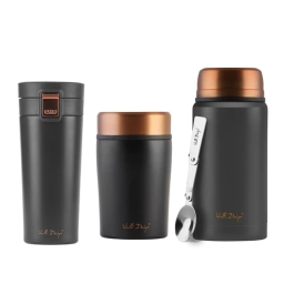 Zestaw termos kubek termiczny Vialli Design FUORI (400ml+500ml+750ml) - czarny / rose gold - miniatura 1
