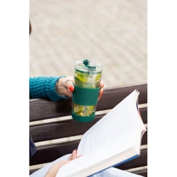 Szklany kubek do kawy ze słomką Vialli Design FUORI 600ml 30398 (zielony) - miniatura 5