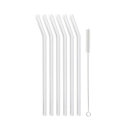 Ekologiczne słomki szklane zakrzywione Vialli Design VITA 23cm (6szt.) + szczoteczka do czyszczenia 26629 - miniatura 1
