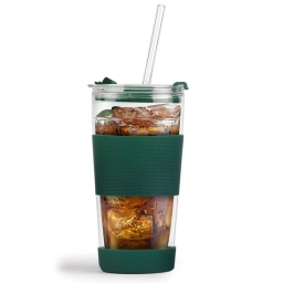 Szklany kubek do kawy ze słomką Vialli Design FUORI 600ml 30398 (zielony) - miniatura 2