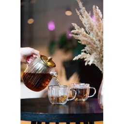 Zaparzacz do herbaty szklany Vialli Design TULIP 1000ml 29316 (złoty mat) - miniatura 5