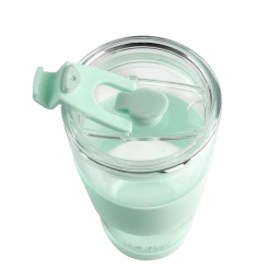 Szklany kubek do kawy ze słomką Vialli Design FUORI 600ml 30428 (miętowy) - miniatura 2