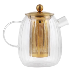 Zaparzacz do herbaty szklany Vialli Design TULIP 1000ml 29316 (złoty mat) - miniatura 2