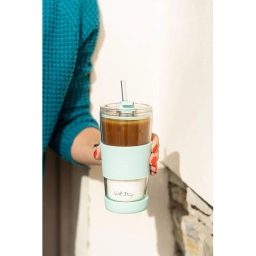 Szklany kubek do kawy ze słomką Vialli Design FUORI 600ml 30428 (miętowy) - miniatura 5