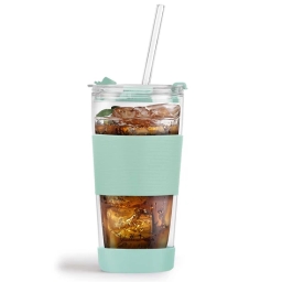 Szklany kubek do kawy ze słomką Vialli Design FUORI 600ml 30428 (miętowy) - miniatura 3