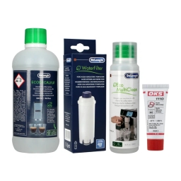 Zestaw do konserwacji espresu DeLonghi: DLSC002 + SER3013 + OKS1110 + EcoDecalk 500ml - miniatura 1