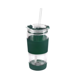 Szklany kubek do kawy ze słomką Vialli Design FUORI 600ml 30398 (zielony) - miniatura 4