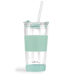 Szklany kubek do kawy ze słomką Vialli Design FUORI 600ml 30428 (miętowy) - miniatura 1
